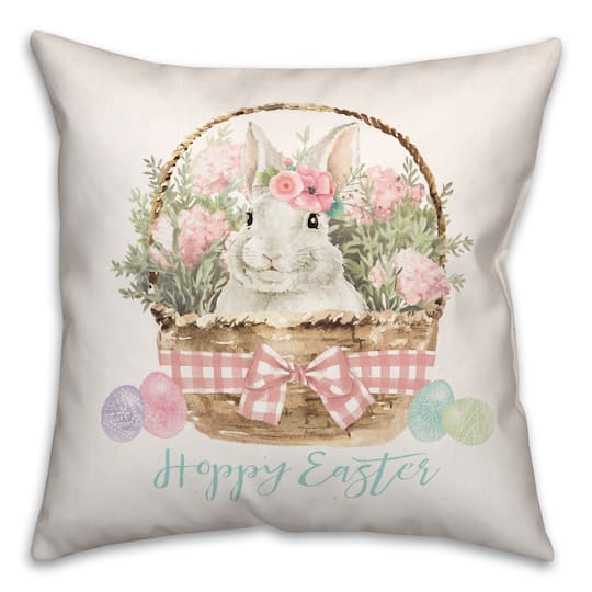 Hoppy Easter Bunny Basket Throw Pillow